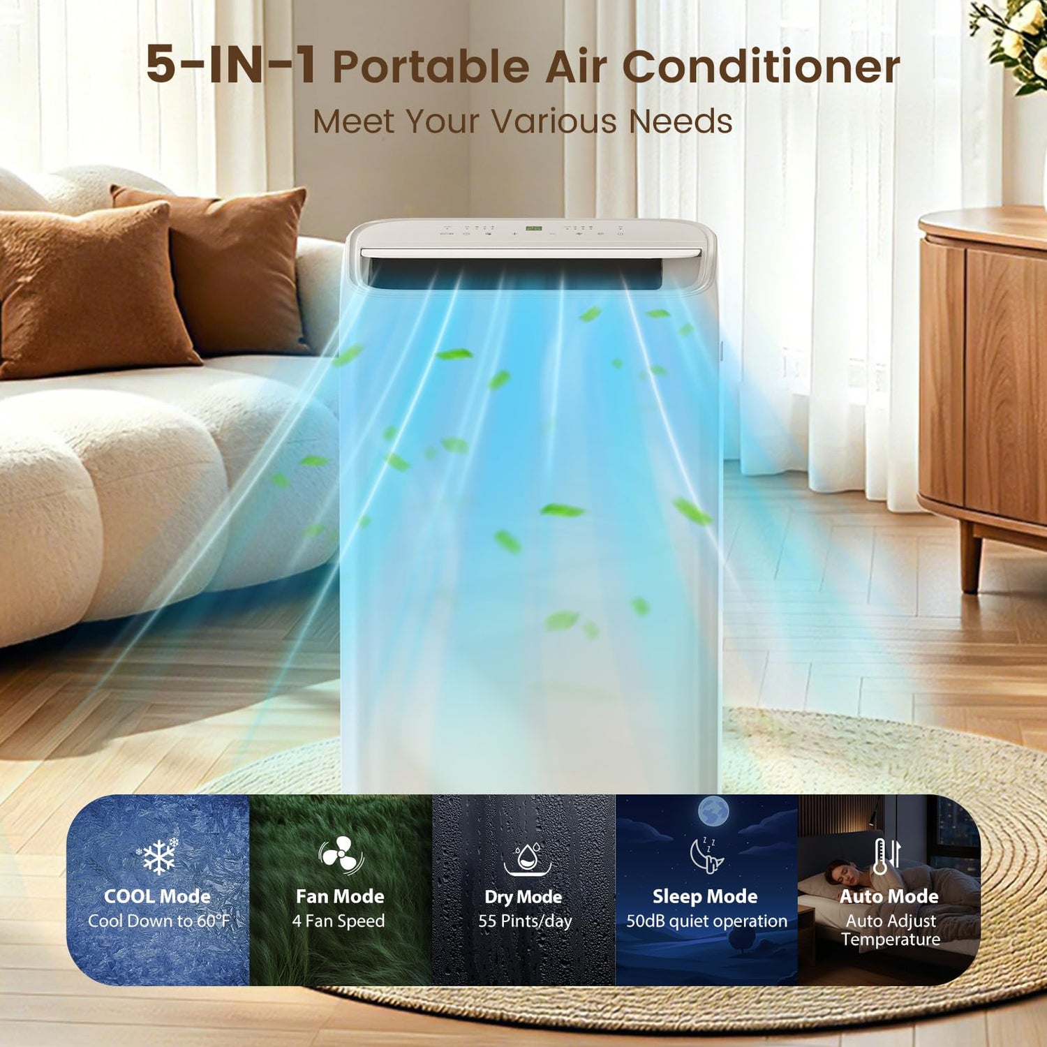 14000 BTU Inverter Portable Air Conditioner with Drainage-free Cooling and Dual Hose AC7290