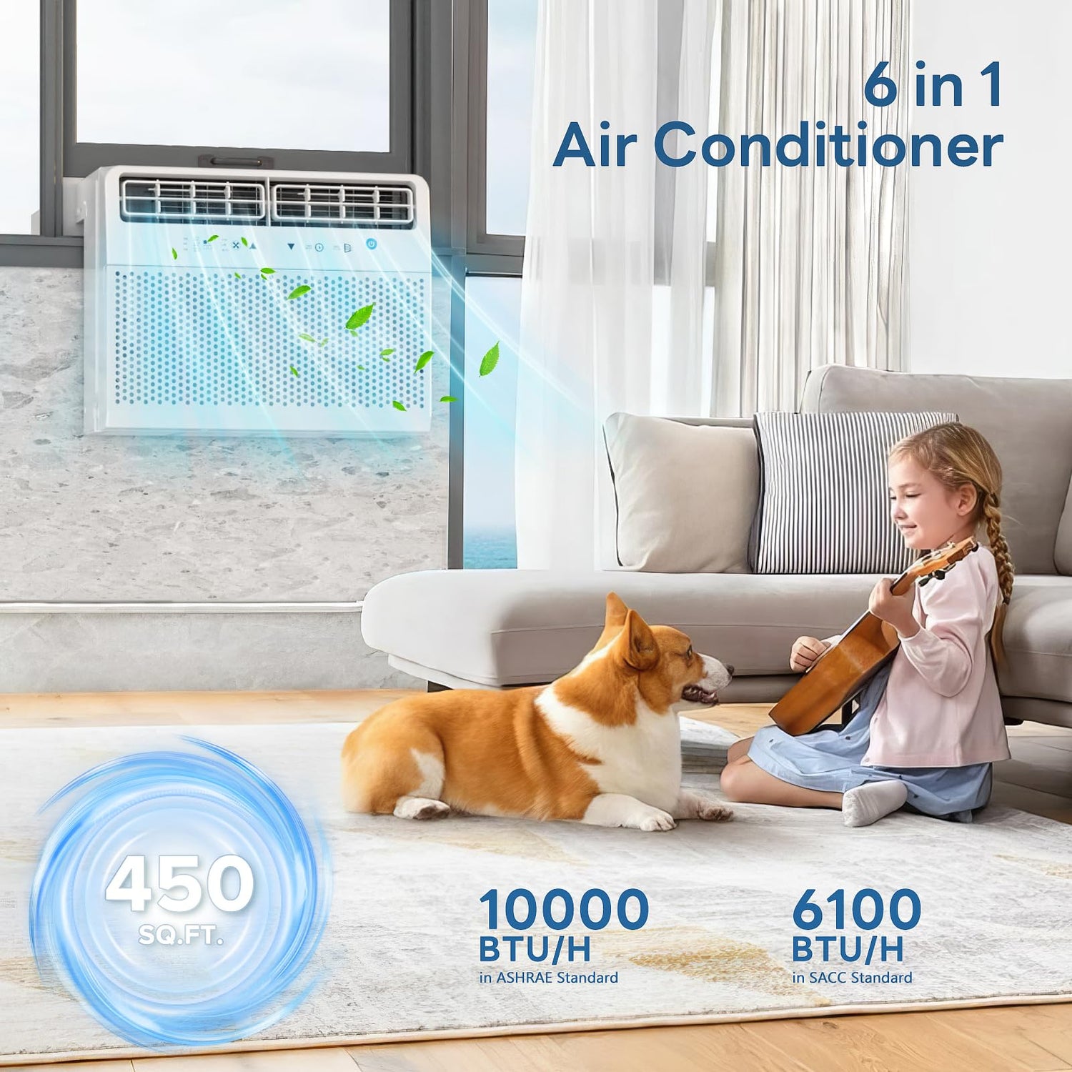 10000/12000 BTU U-Shaped Window Air Conditioner with 6 Modes and White Panel