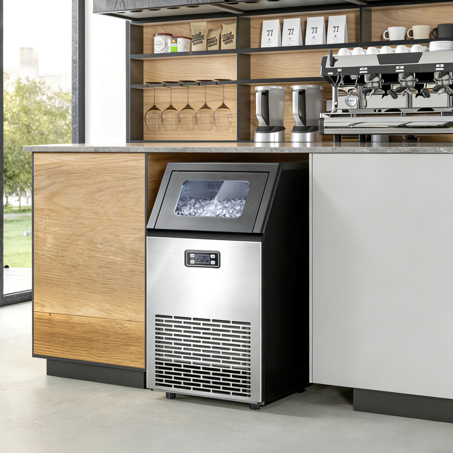 100Lbs/24H Commercial Ice Maker with 33Lbs Storage Capacity Stainless Steel 45A