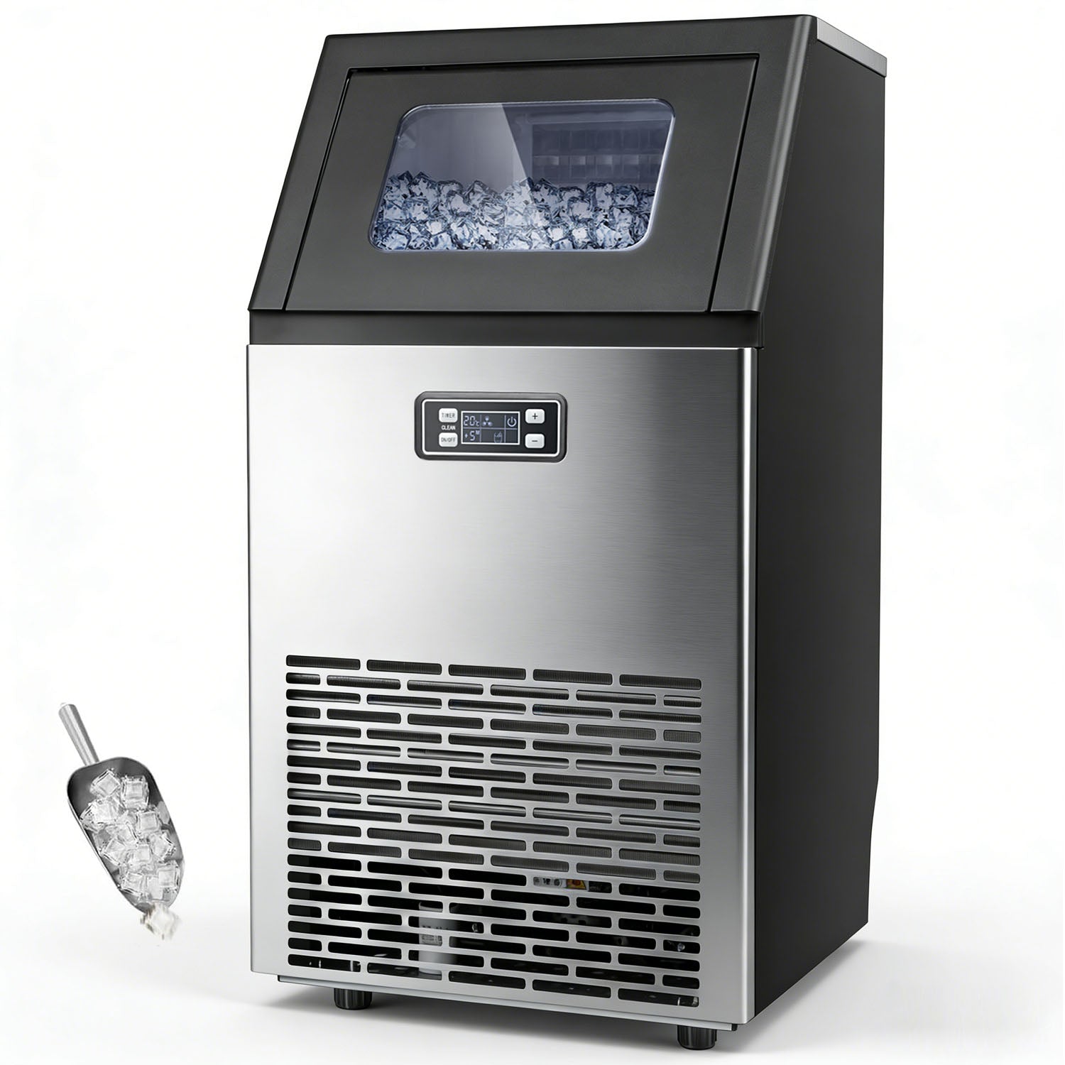 100Lbs/24H Commercial Ice Maker with 33Lbs Storage Capacity Stainless Steel 45A