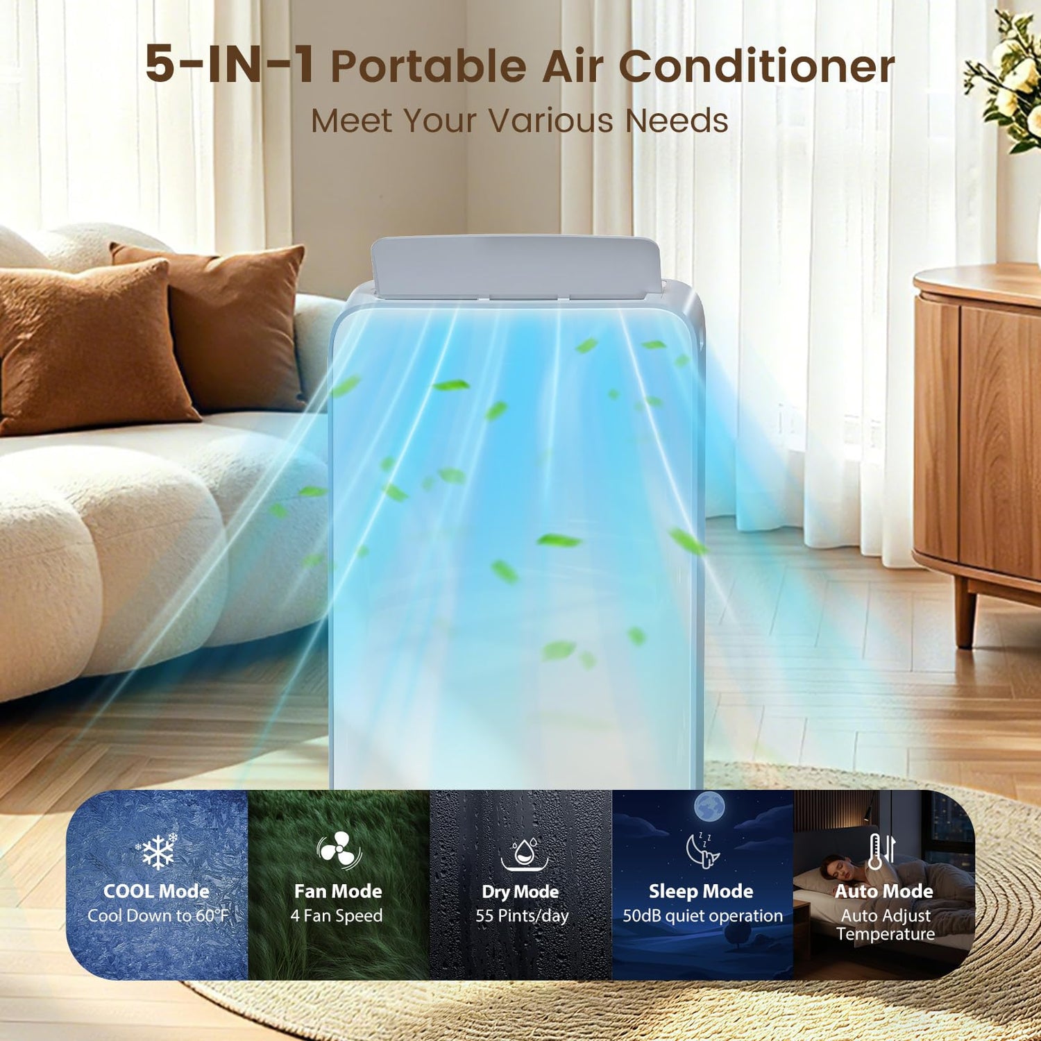 11,000 BTU Dual Hose Portable Air Conditioners with Dual Motor and Drainage-free Cooling AC7207