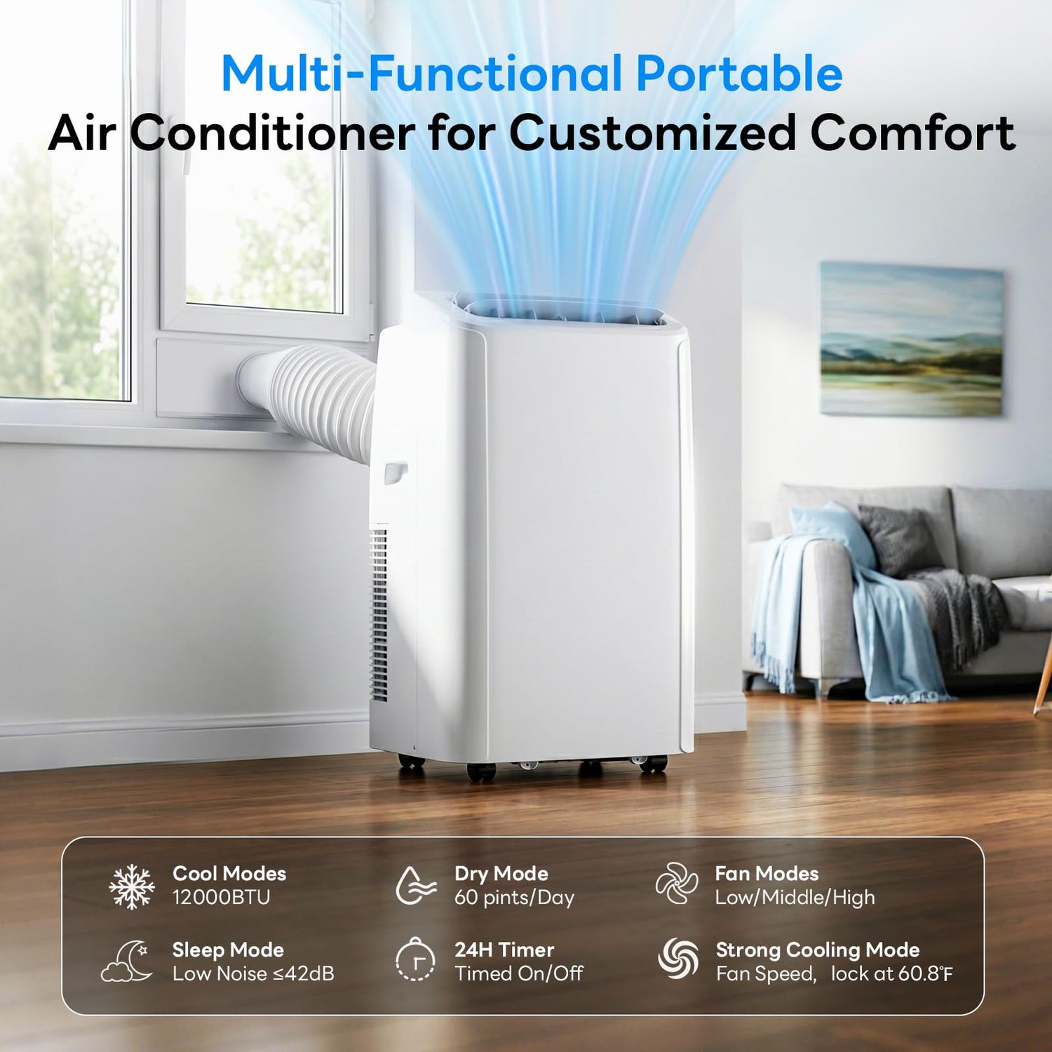 12000/14000 BTU Inverter Portable Air Conditioners 4-IN-1 with Dry Sleep Mode, Drainage-Free Cooling AC4298