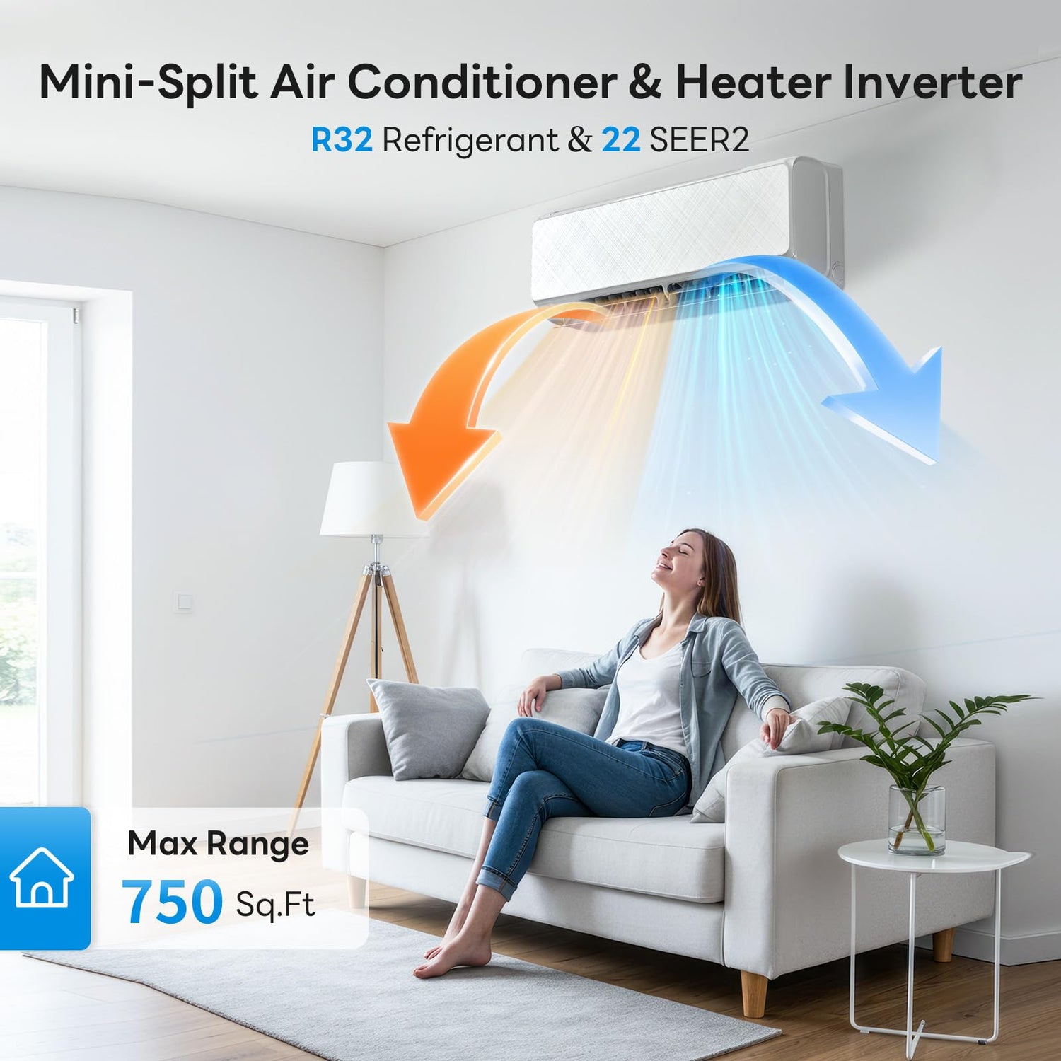 12000 BTU Mini Split Air Conditioner & Heat Pump, Inverter SEER2 22 115V, Energy Star, Cools and Heats Up to 750 Sq.ft A7201SP