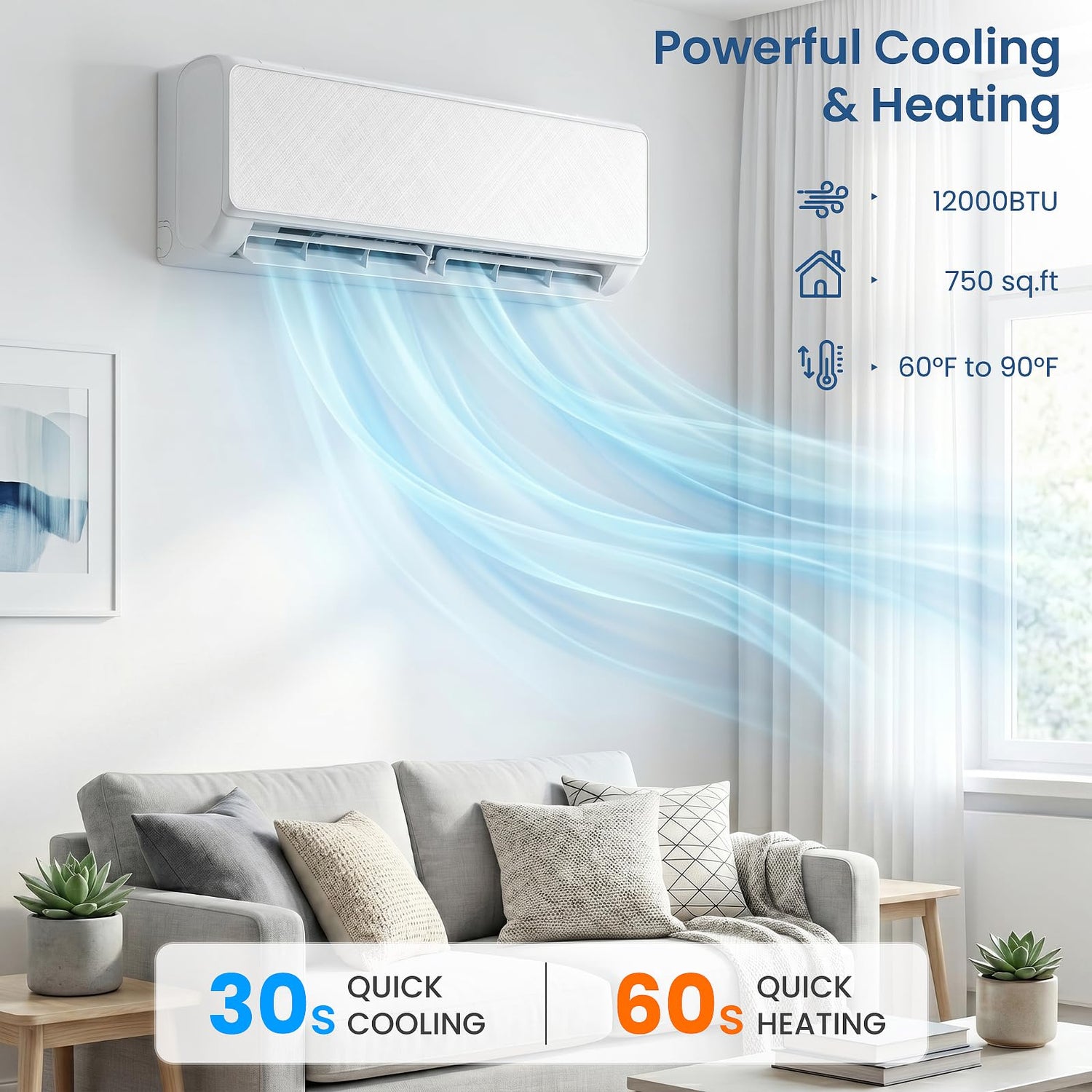 12,000 BTU Mini Split Air Conditioner & Heater, 22 SEER2 115V Wifi Enabled, Cools & Heats up to 750 Sq.Ft A7201SPW
