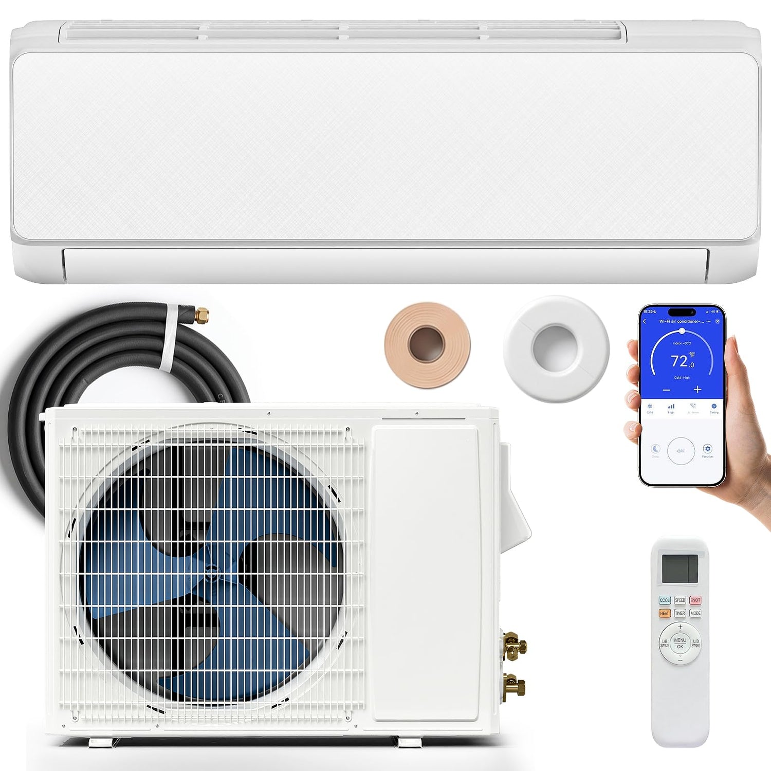 12,000 BTU Mini Split Air Conditioner & Heater, 22 SEER2 115V Wifi Enabled, Cools & Heats up to 750 Sq.Ft A7201SPW