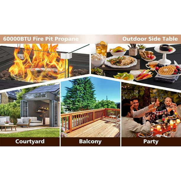KISSAIR Propane Fire Pit,33 Inch,50,000 BTU,Rain Cover, Tempered Glass Wind Guard,Black
