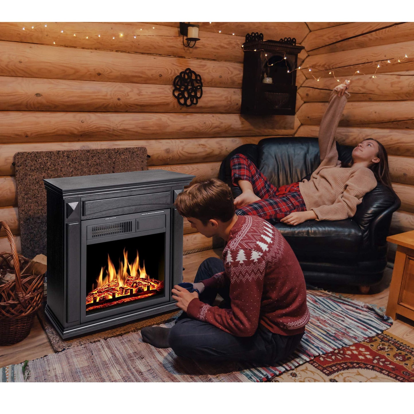 KISSAIR 26’’ Mantel Electric Fireplace Heater Small Freestanding Infrared Quartz Fireplace Stove Heater w/Log Hearth& Wood Surround Firebox, Adjustable Led Flame, Remote Control, 750W-1500W (Black)