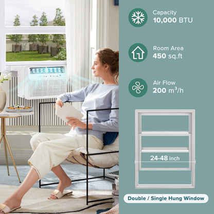 KISSAIR 10,000 BTU U Shaped Window Air Conditioner with Remove Control , for Room AC Unit 6 Modes &3 Fan Modes , Cools up to 450 Sq. Ft