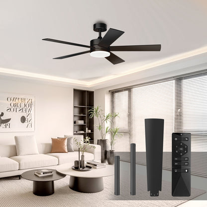 KISSAIR 52 In Ceiling Fan 5 Blades with Light and Remove Control 6 Speeds & Reversible DC Motor,3 Color Dimmable LED, Ultra Quiet 45dB, Timer Function ,Black