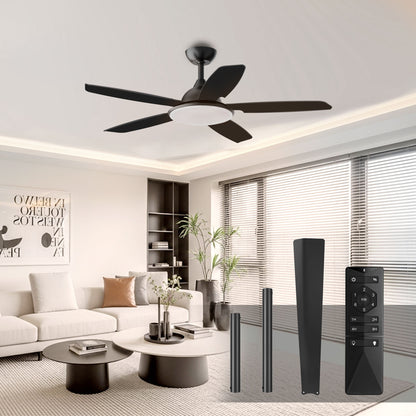 KISSAIR 52 In 5 Baldes Ceiling Fan with Light and Remove Control 6 Speeds & Reversible DC Motor,3 Color Dimmable LED, Ultra Quiet 45dB, Timer Function,Black