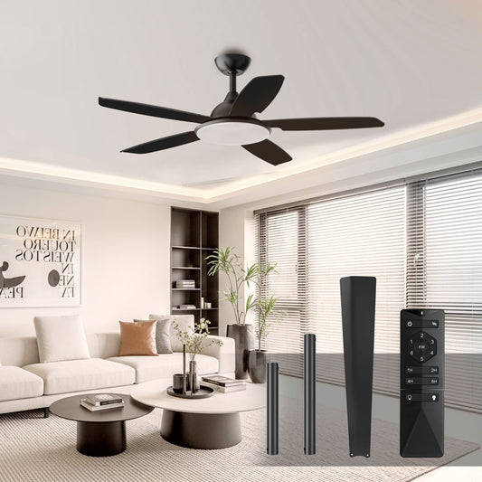 KISSAIR 52 In 5 Baldes Ceiling Fan with Light and Remove Control 6 Speeds & Reversible DC Motor,3 Color Dimmable LED, Ultra Quiet 45dB, Timer Function