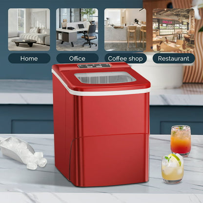 KISSAIR Counter top Ice Maker Machine, Compact Automatic Ice Maker,9 Cubes Ready in 6-8 Minutes, Portable Ice Cube Maker with Scoop and Basket, Perfect for Home/Kitchen/Office/Bar (Red)