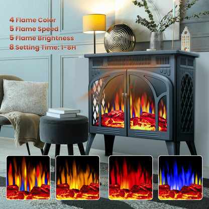 KISSAIR Electric Fireplace Heater 25’’ with 3D Realistic Flame Effect, Freestanding Fireplace with Remote Control, Timer, Different Flame Color,2 Heating Modes 500W/1500W,- DARKGREEN