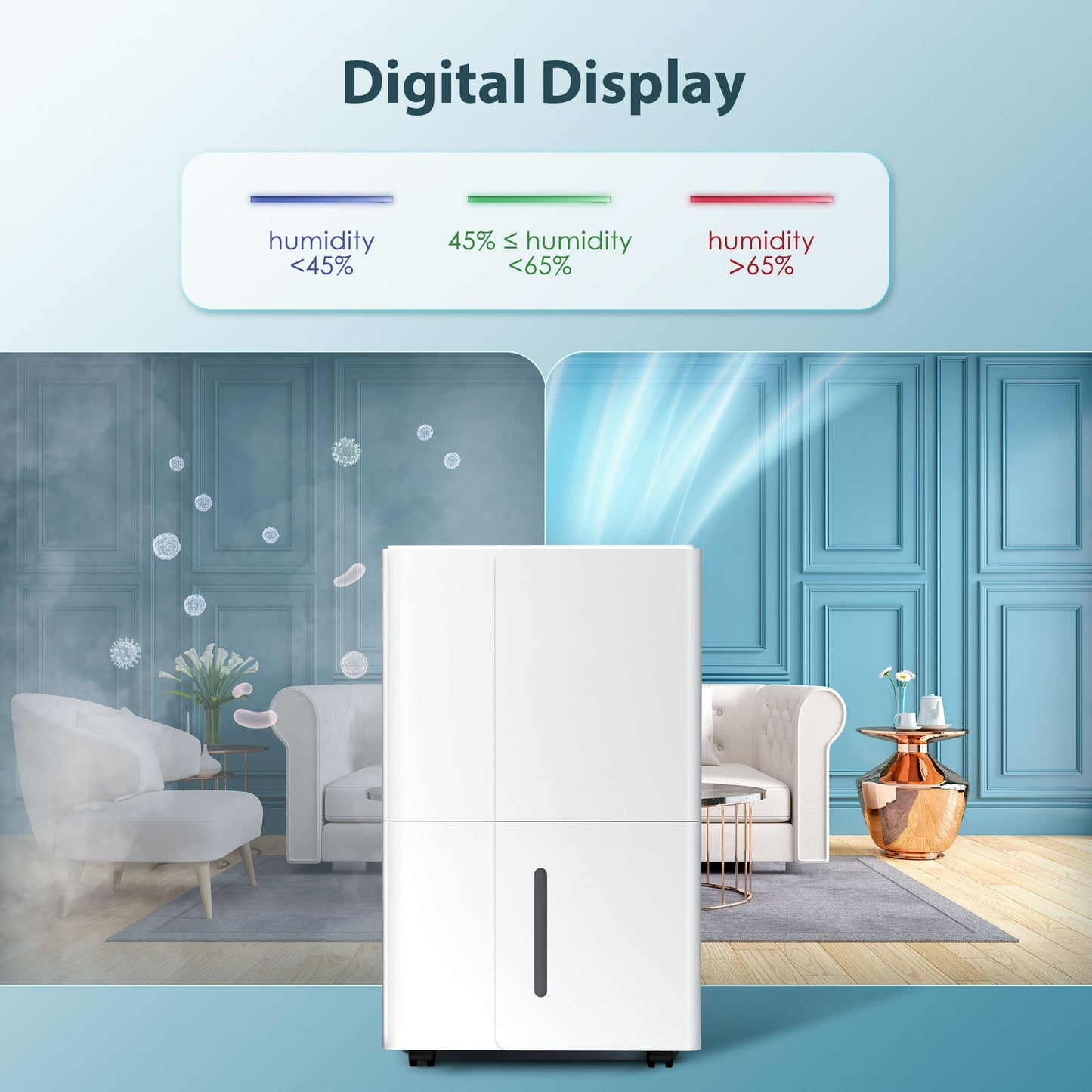 KISSAIR 9 Pints Dehumidifier, 1000 Sq. Ft Coverage Area with Timer Continuous & Dry Mode, 24H Timer, 2L Water Tank, Portable Dehumidifier for Basement/Bathroom/Laundry Room