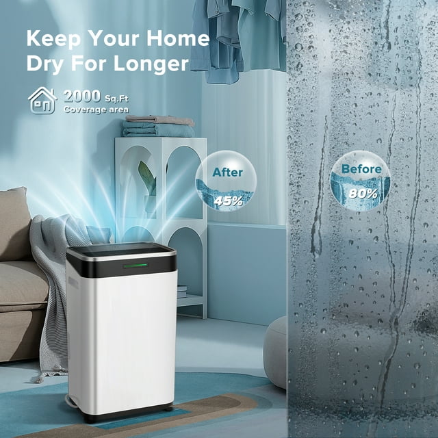 KISSAIR 50 Pint Dehumidifiers, 3000 Sq. Ft Dehumidifier with Drain Hose, 1.72 Gallon Water Tank, 3 Operation Modes, 24H Timer, Portable Dehumidifier for Basement/Bathroom/Laundry Room