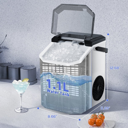Open Box Ecozy Nugget Ice Maker - 33 Lbs/24H, Countertop, Self-Cleaning, WiFi, Silver