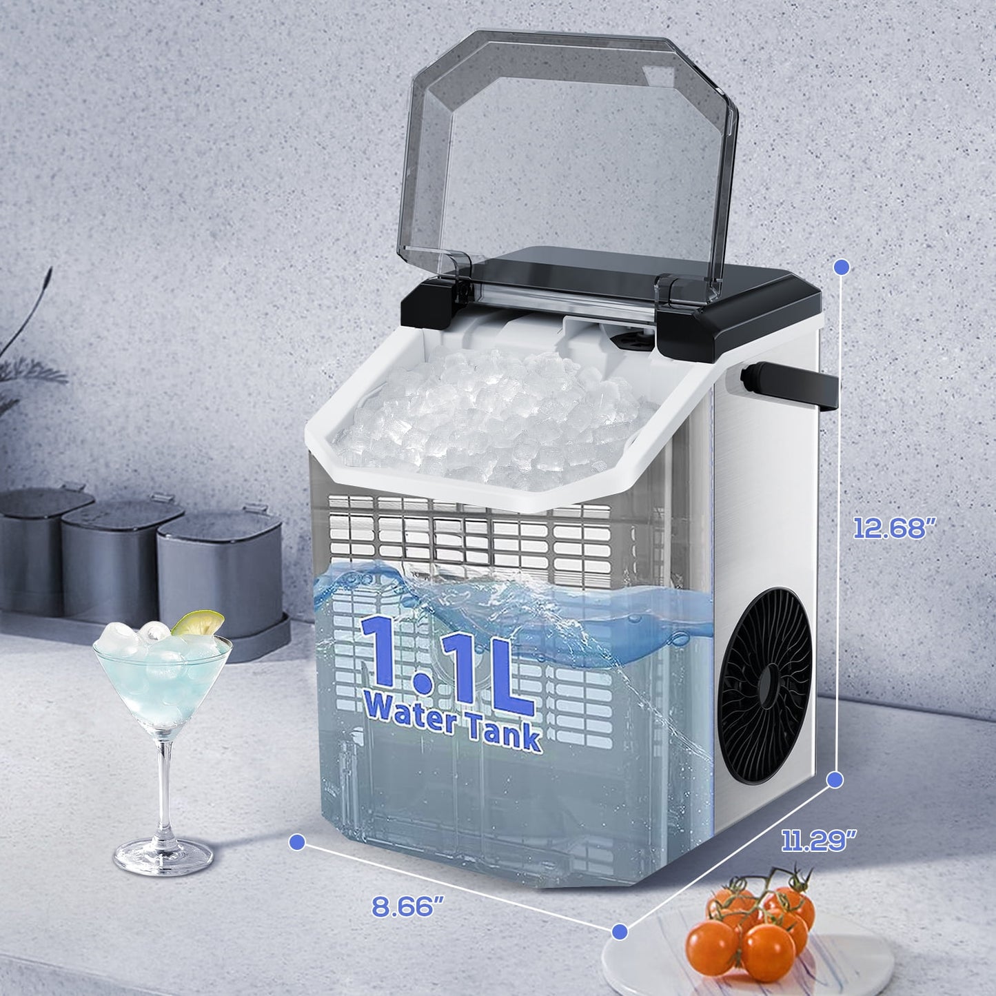 KISSAIR Nugget Ice Maker Countertop, Pebble Ice, 35Lbs/24H, Self-Cleaning, Silver