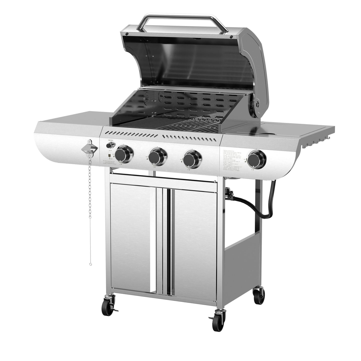 LHRIVER Stainless Steel BBQ Grill, 3 Burner Propane Gas Grill with Side Burner for Outdoor Cooking Patio Backyard