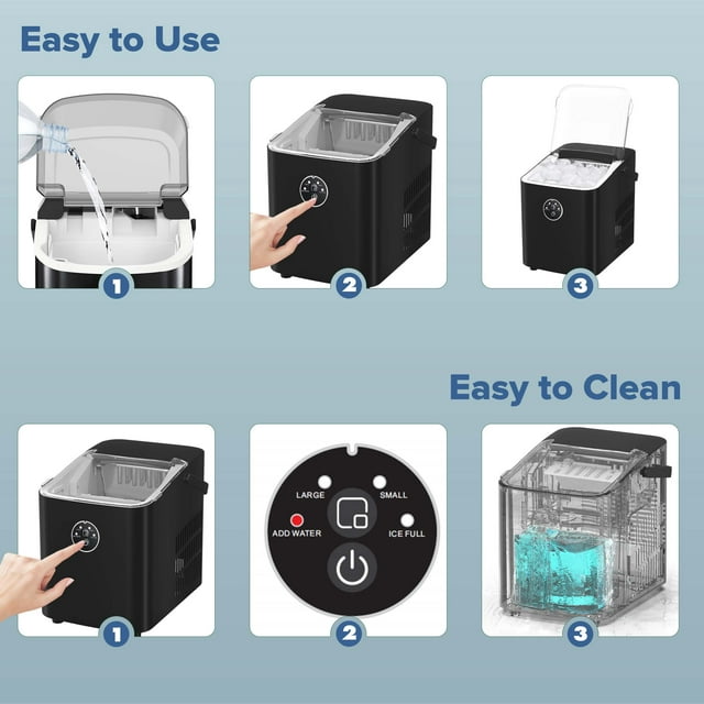 KISSAIR Countertop Ice Maker Portable Ice Machine, Basket Handle, Self-Cleaning Ice Makers, 26Lbs/24H, 9 Ice Cubes Ready in 6 Mins, S/L ice, for Home Kitchen Bar Party (Black)