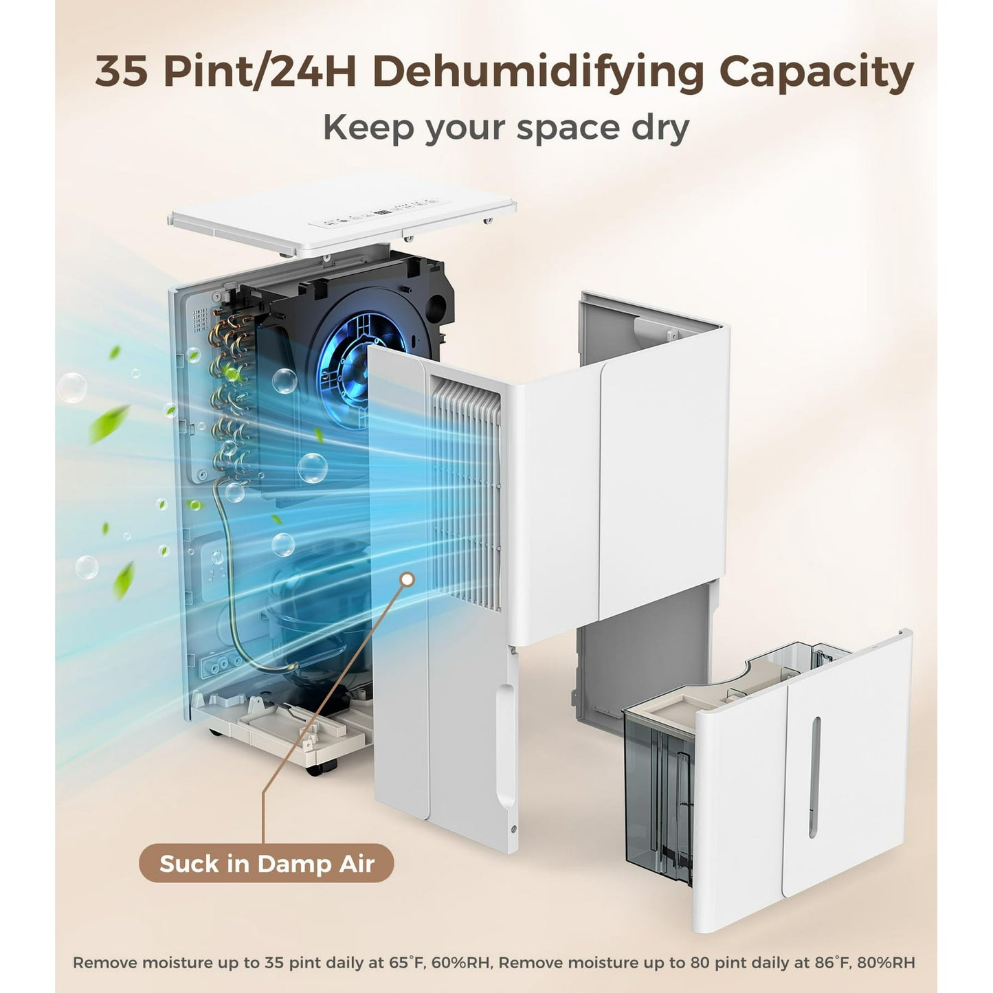 KISSAIR 22 Pint Home Dehumidifier with Drain Hose, 2100 sq ft Coverage Area with Auto Defrost, Energy Star, 24h Timer, Basement/Laundry Room/Bedroom