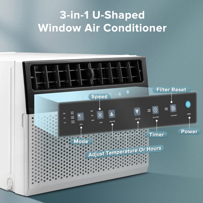 KISSAIR 10,000 BTU 6 in1 Modes U Shaped Window Air Conditioner with Remote Control & 24H Timer,Energy-Saving & Low Noise for Home/Office/Dorm/Apartment, Cools up to 450 Sq.ft.