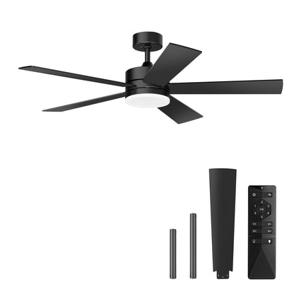 KISSAIR 52 In Ceiling Fan 5 Blades with Light and Remove Control 6 Speeds & Reversible DC Motor,3 Color Dimmable LED, Ultra Quiet 45dB, Timer Function ,Black