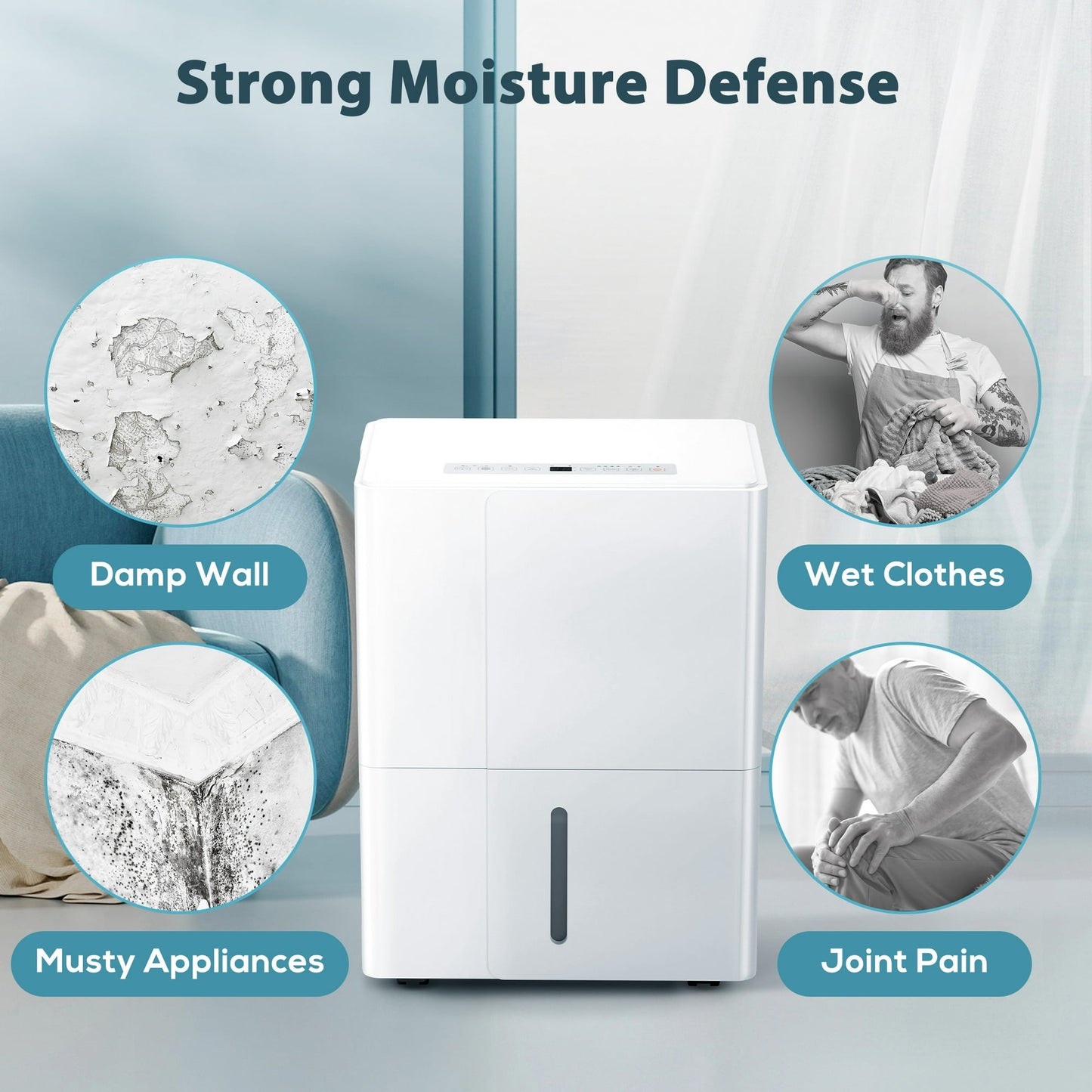 KISSAIR 22 Pints Dehumidifier, 3000 Sq. Ft Coverage Area with 1.2 gal Water Tank, 24H Timer, Auto Defrost & Drain, Portable Dehumidifier, Basement, Bathroom, Laundry Room