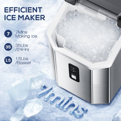 KISSAIR Nugget Ice Maker Countertop, Pebble Ice, 35Lbs/24H, Self-Cleaning, Silver