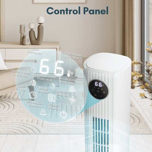 KISSAIR 35" Tower Fan with Remote, 3 Speeds, 4 Modes, LED Display, 12H Timer, 85° Oscillating, Bladeless Quiet Fan for Bedroom, Home & Office, White