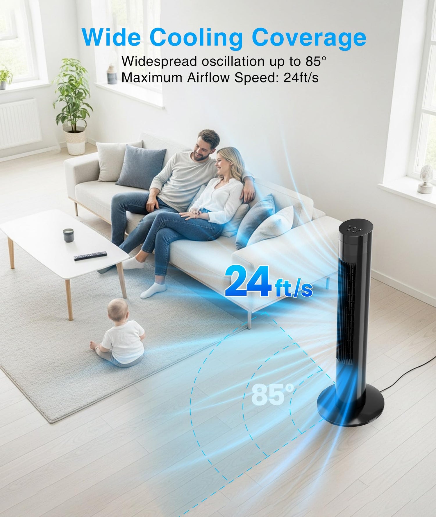 36 Inch Tower Fan with 3 Modes 3 Speeds and Remote for Home and Office 5312H