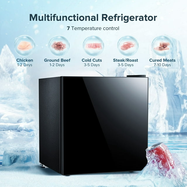 KISSAIR 1.6 cu.ft Compact Refrigerator Mini Fridge with Glass Door, Low Noise, Large Storage Space, Adjustable Temperature & Removable Shelves, Perfect for Kitchen/Living Room/Office/Apartment,-Black