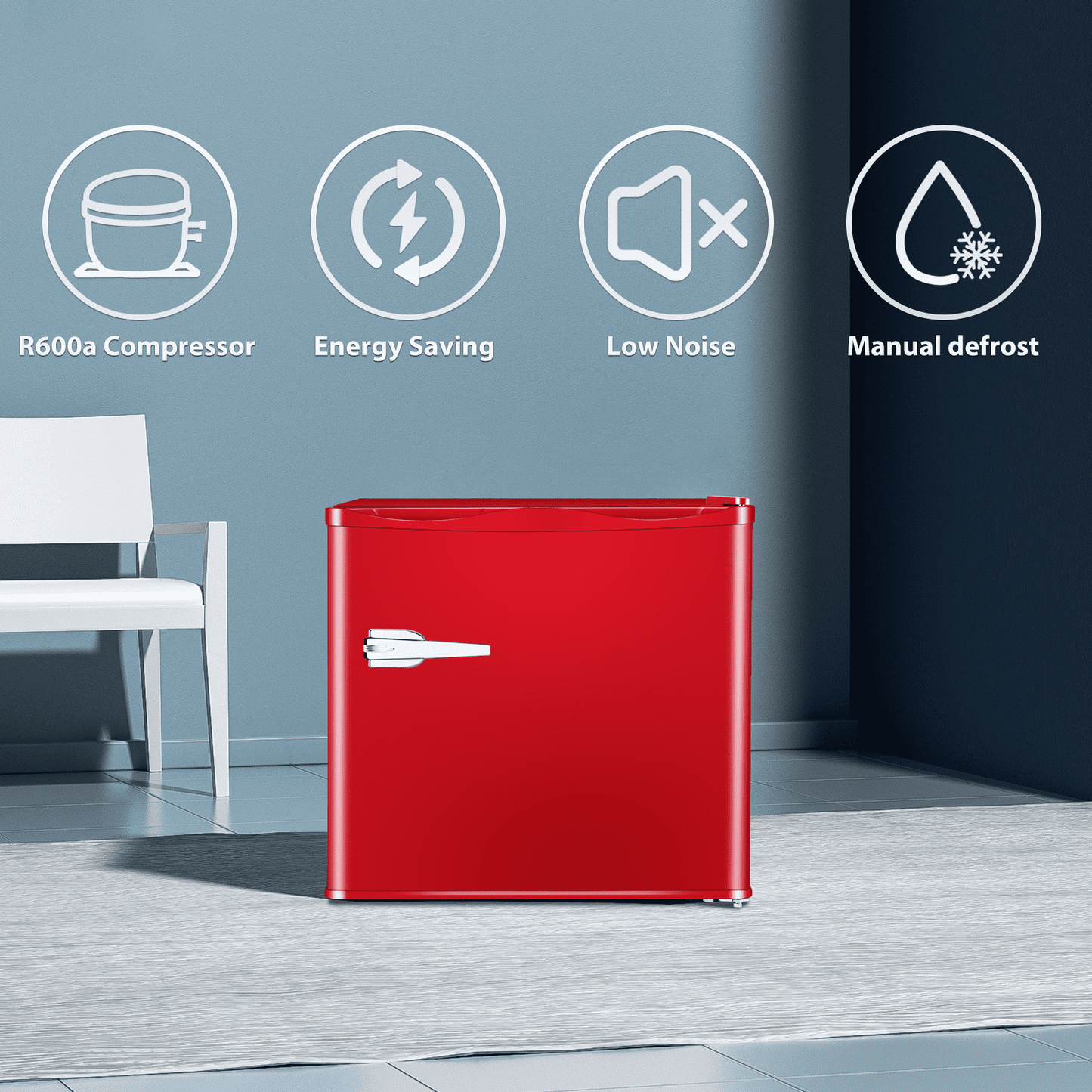 KISSAIR Upright Compact Freezer 1.2 Cu.ft, Freestanding Mini Freezer with Removable Shelf, Single Door, Adjustable Temperature Control, Red