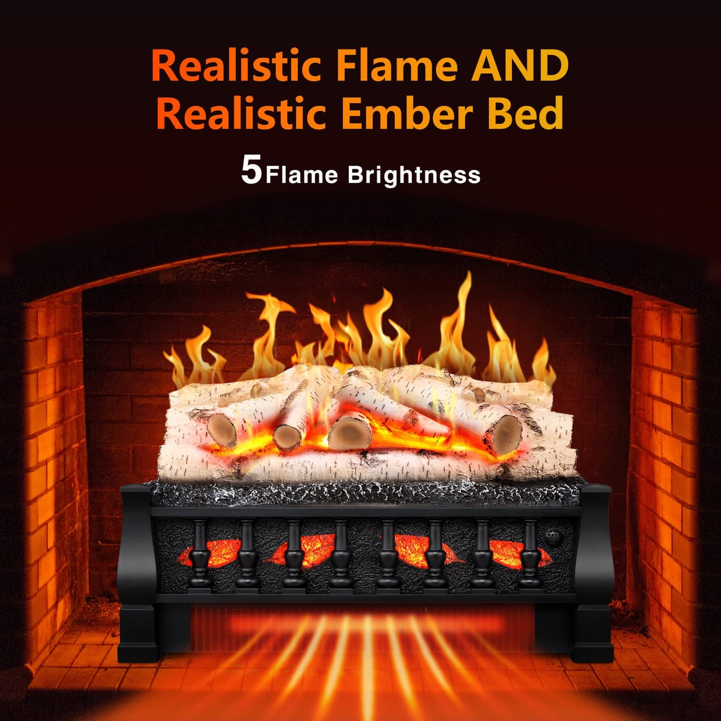 KISSAIR Electric Fireplace Log Set Heater 21IN, Remote Control, Flame Brightness Adjustable,1500W Whitish Gray logs