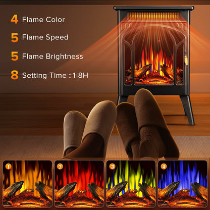 KISSAIR All-metal Electric Fireplace Heater 16", Frame Freestanding Stove, 3D Flame, Remote Control, 500W/1500W, Black