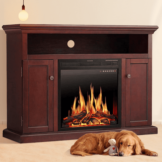 KISSAIR Wooden Frame Fireplace, TV Stand Wood Mantel with LED Flames, Fireplace Console Cabinet, Remote Control&Touch Screen,750W-1500W-Brown