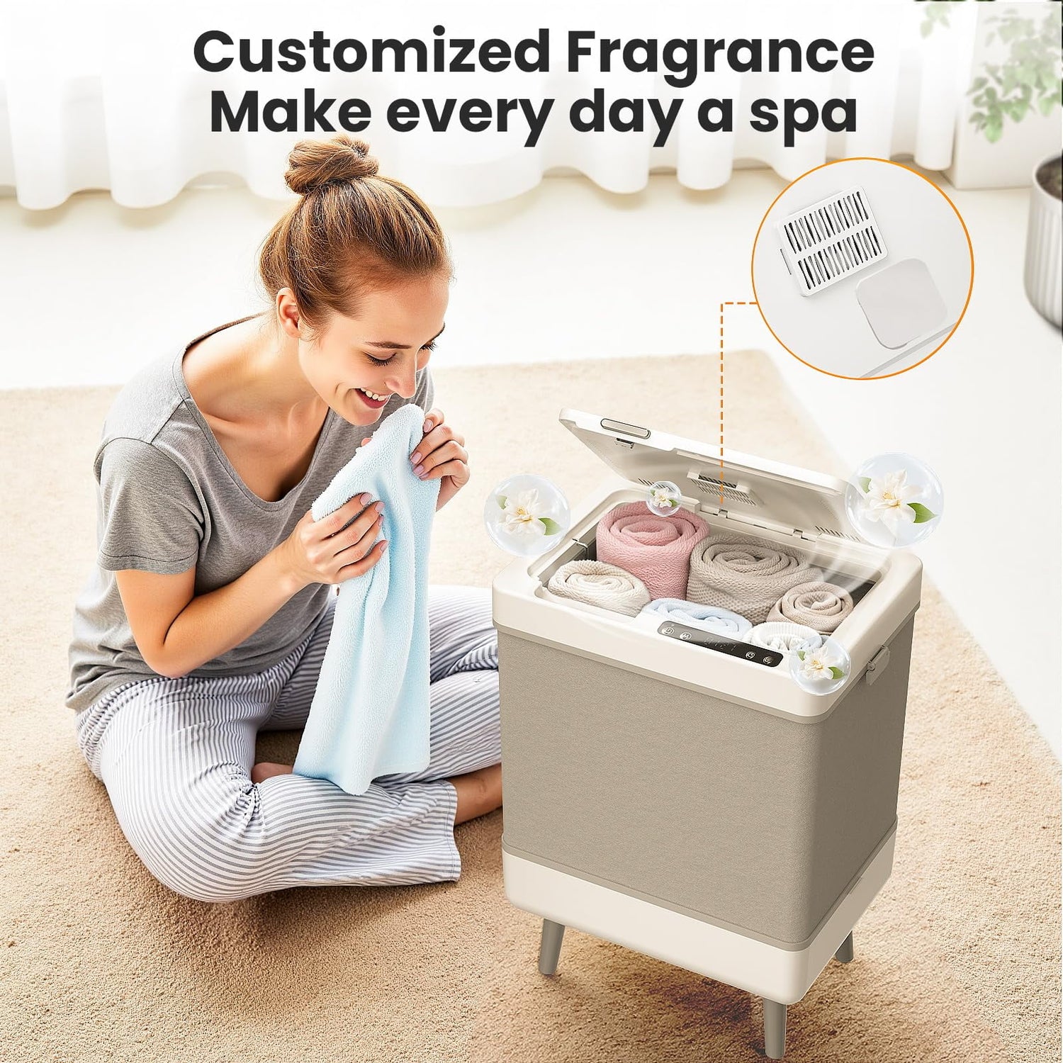 KISSAIR Foldable Towel Warmer, 35L Electric Hot Towel Warmer Bucket with 2 Modes, Adjustable Timer, LED Display, Fragrance Holder