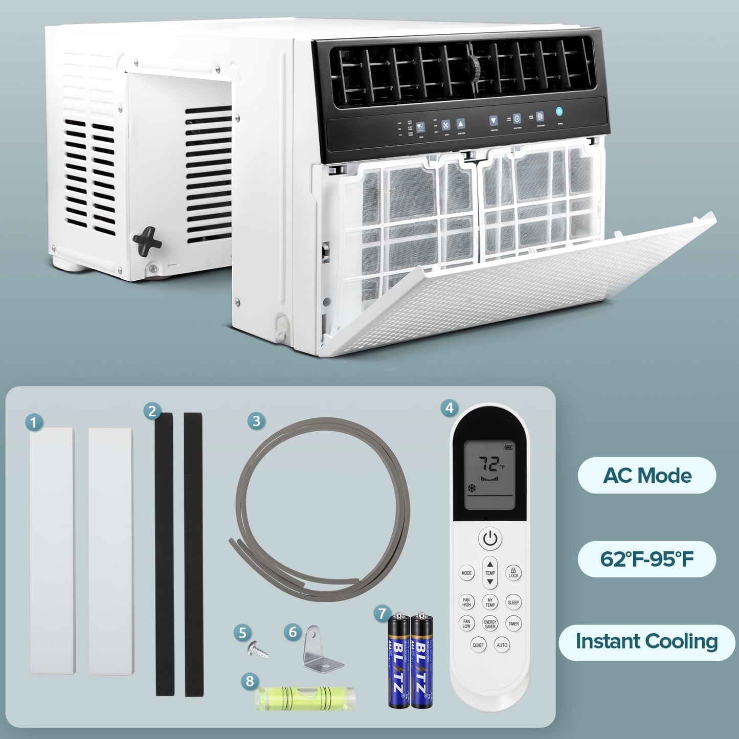 KISSAIR 10,000 BTU 6 in1 Modes U Shaped Window Air Conditioner with Remote Control & 24H Timer,Energy-Saving & Low Noise for Home/Office/Dorm/Apartment, Cools up to 450 Sq.ft.