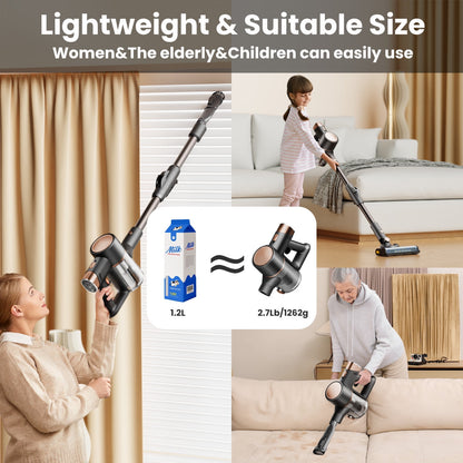KISSAIR Cordless Vacuum Cleaner rechargeable 50min 2200mah Lightweight Led Display Screen Stick Vacuum Cleaners for Home Hardwood Floor Carpet Pet Hair, Grey