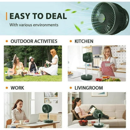 KISSAIR Portable Foldable Pedestal Fan - Rechargeable Battery, 10 Speeds, Remote Control - Green