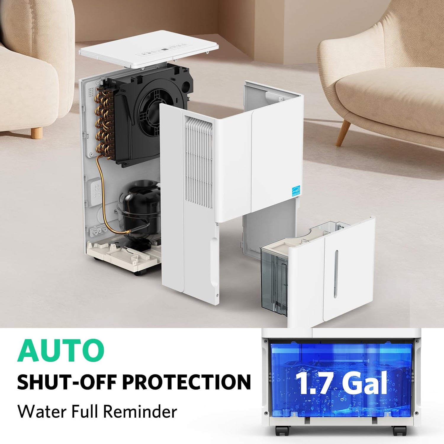 KISSAIR 80 Pint Commercial Home Dehumidifier, 3000 Sq. ft Coverage Area, Energy Star, 6.5L Water Tank, 24 H Timer, Auto Drainage, Basement/Laundry Room/Bedroom