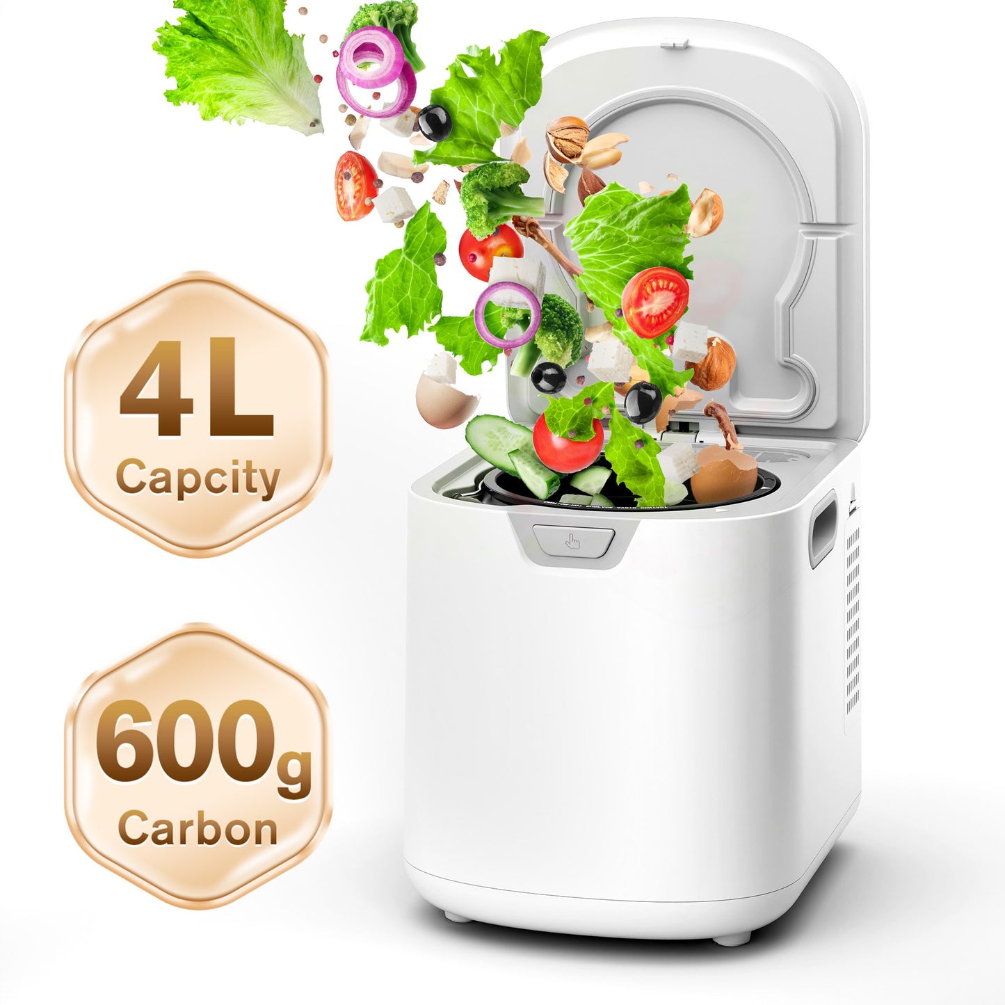 Kissair Smart Electric Composter for Kitchen, 4L Large Capacity Odorless Quiet Indoor Compost Bin 3-5 Hours Food Waste Composting for Gardening