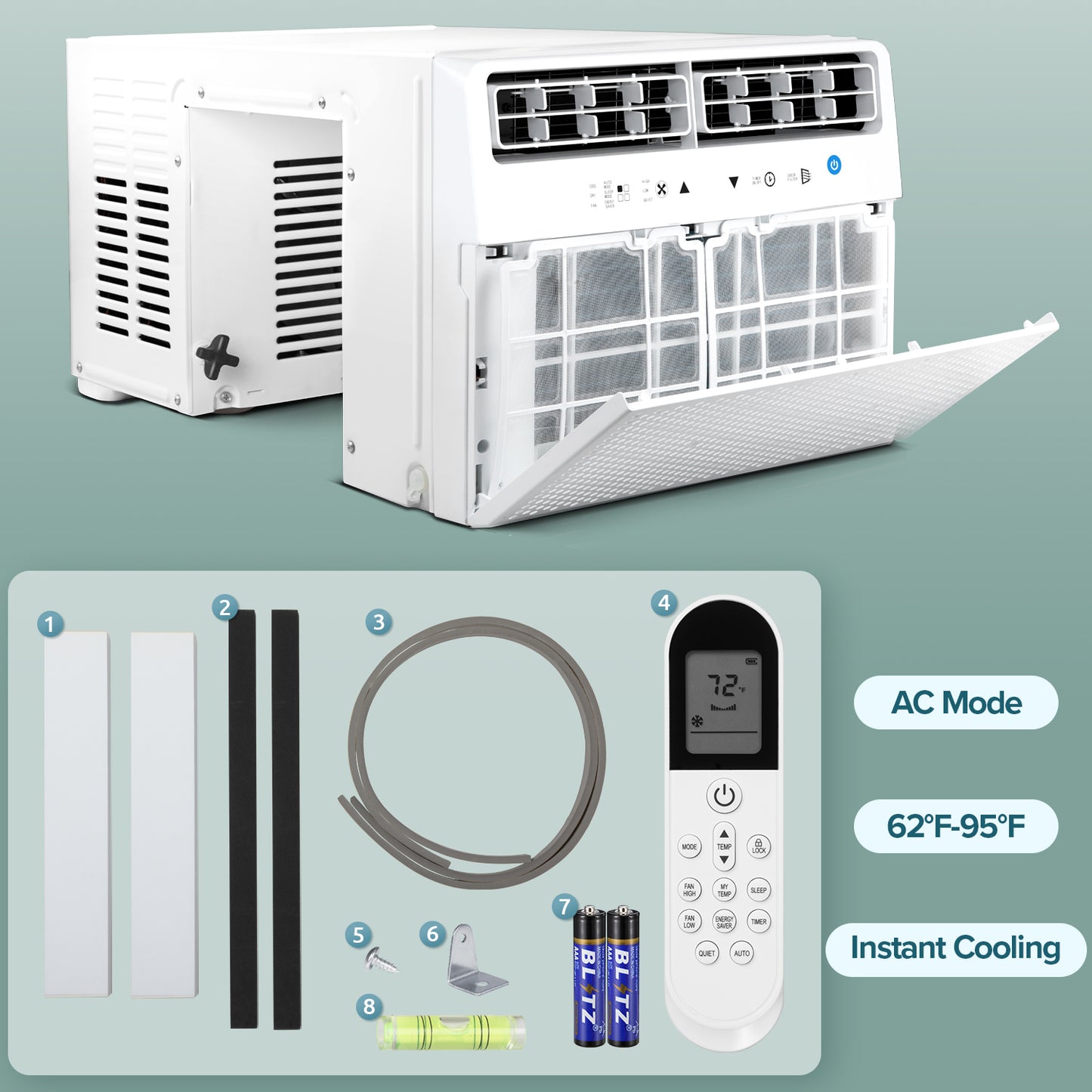 KISSAIR 10,000 BTU U Shaped Window Air Conditioner with Remove Control , for Room AC Unit 6 Modes &3 Fan Modes , Cools up to 450 Sq. Ft