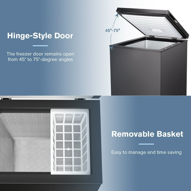 KISSAIR 3.4 Cubic Feet Chest Freezer with Free Standing Top Open Door Compact Freezer with Adjustable Temperature , Black