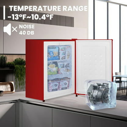 KISSAIR 2.3 Cu.ft Single Door Mini Freezer, Upright Compact Freezer with Retro Handle & Removable Shelf & Adjustable Temperature Control, Low Noise for Home/Office/Dorm/Apt-Red