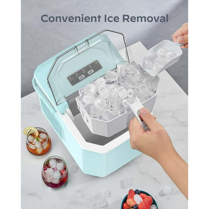 KISSAIR Countertop Ice Maker, Self-cleaning Portable Ice Maker Machine with Handle and Ice Scoop, Bullet Ice Cubes, 9Pcs/8Min 26Lbs/24H for Home/Office/Bar/Party (Green)