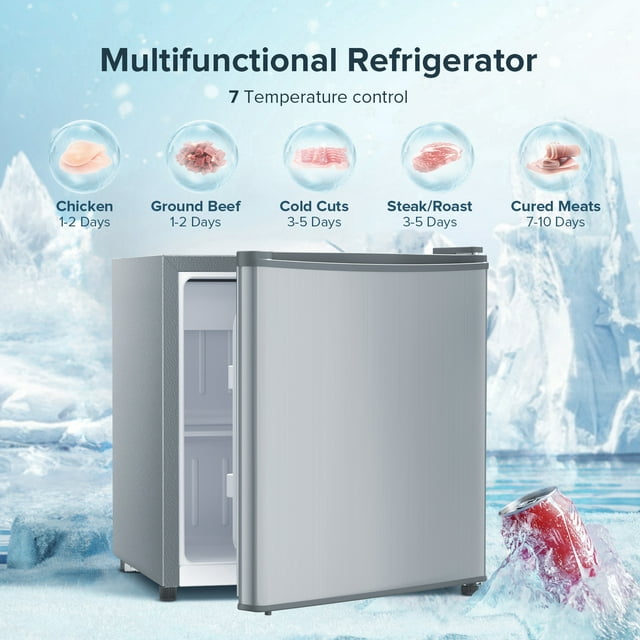 KISSAIR 1.7 cu.ft. Compact Refrigerator Mini Fridge with Freezer, Retro Style, Low Noise & Energy Saving, Adjustable Temperature, Perfect for Kitchen/Office/Apartment/Dormitory-Silver