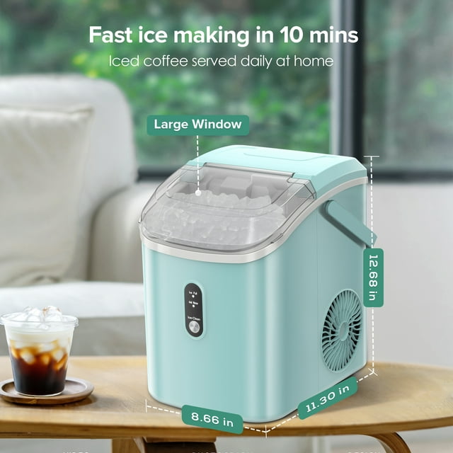 KISSAIR Nugget Countertop Ice Maker, Portable Ice Machine with Self-Cleaning, 35Lbs/24Hrs, with Ice Basket/Ice Scoop/Handle, for Home/Office/Party/Bar-Green
