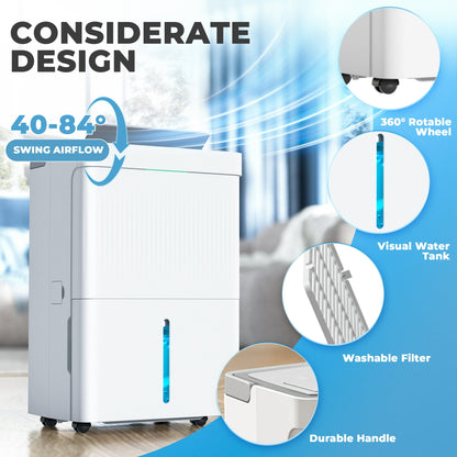 KISSAIR 82 Pint Dehumidifier for Basement, 135 oz Water Tank, Home Dehumidifier up to 2500 Sq. Ft, 24 H Timer, Auto Drainage