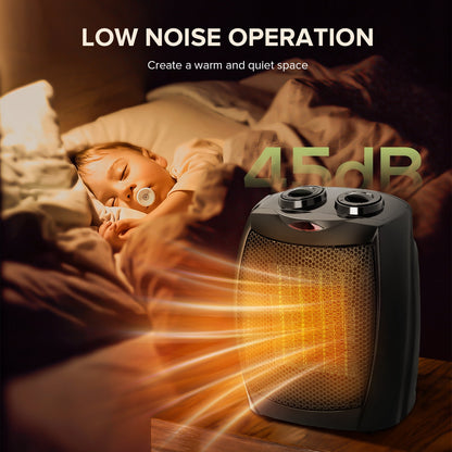 KISSAIR Compact 1500W/750W Space Heater with Thermostat ETL Certified Ceramic Portable Heater Fan, Ideal for Home/Dorm/Office/Kitchen, Black