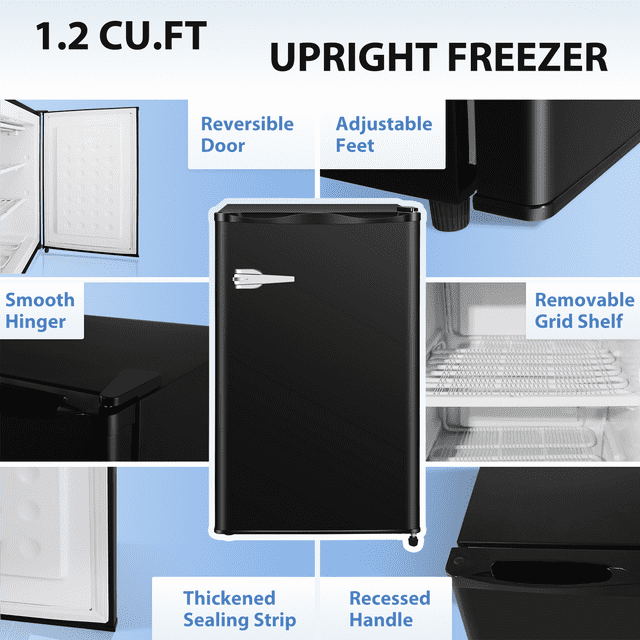 KISSAIR Upright Compact Freezer 2.3 Cu.ft, Freestanding Mini Freezer with Removable Shelf, Single Door, Adjustable Temperature, Suitable for Home/Office/Apartment/Dorm, - Black